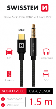 Audio adaptér swissten textile usb-c - 3,5 mm jack 1,5m černý