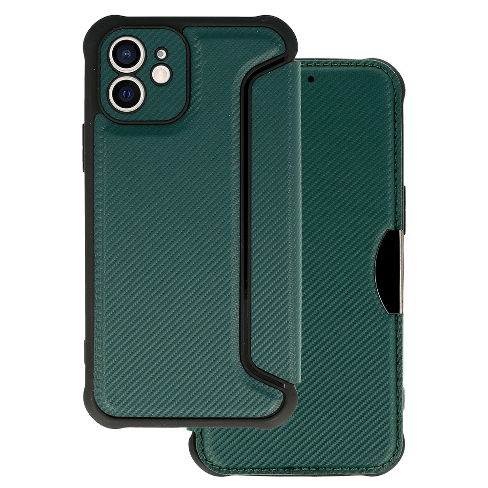 Levně Pouzdro Razor Carbon Book pro Iphone 12 tmavě zelené