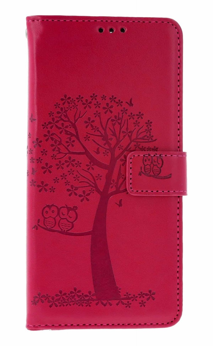 Knížkové pouzdro na Xiaomi Redmi Note 14 Tmavě růžový strom sovičky