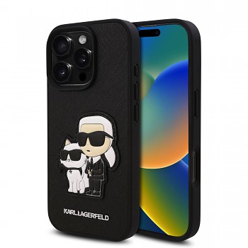 Zadní kryt Karl Lagerfeld PU Saffiano Karl and Choupette pro iPhone 16 Pro Black