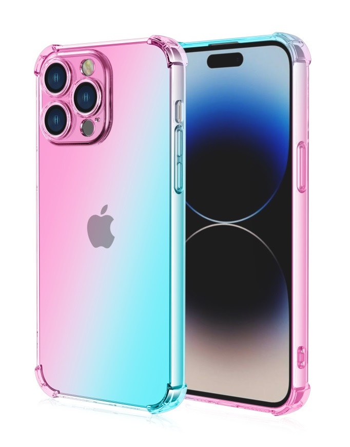 Zadní kryt na iPhone 14 Pro Shock duhový mentolovo-růžový