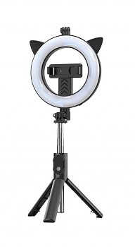 Bluetooth selfie tyč Ring Light P20D-4 s LED osvětlením černá