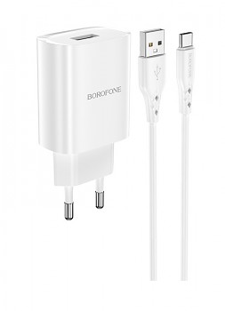 Nabíječka Borofone BN1 Innovative vč. USB-C datového kabelu 2.1A bílá