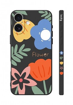 Zadní kryt Design na iPhone 16 Malované květy černý