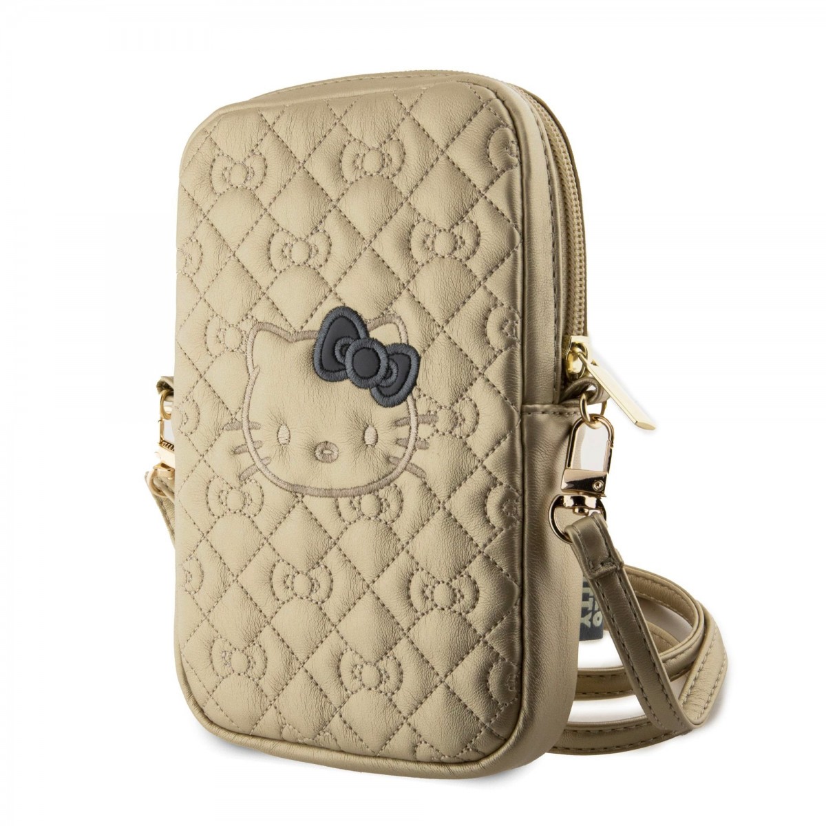 Hello Kitty PU Leather Quilted Pattern Kitty Head Logo Phone Bag Gold VADA