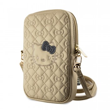 Hello Kitty PU Leather Quilted Pattern Kitty Head Logo Phone Bag Gold VADA