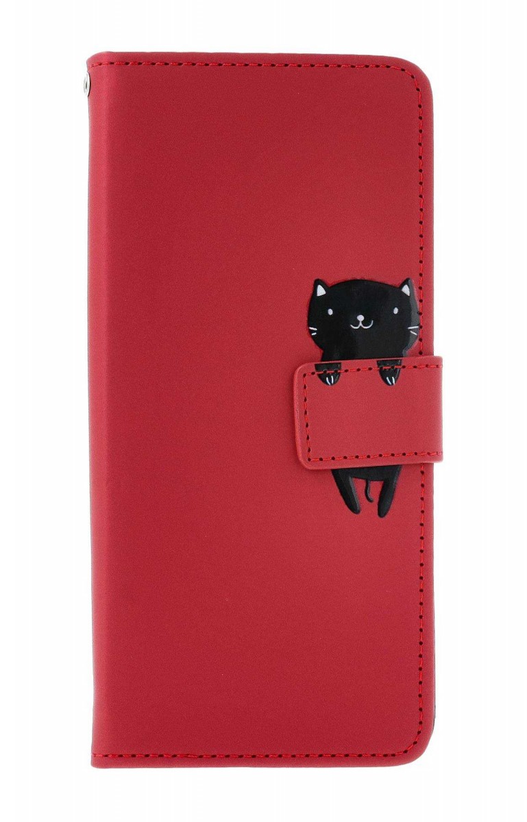 Knížkové pouzdro na Xiaomi Redmi 13C vínové s kočičkou