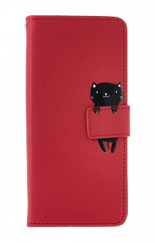 Knížkové pouzdro na Xiaomi Redmi 13C vínové s kočičkou