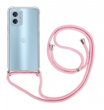 Zadní kryt na Motorola Moto G54 5G s růžovou šňůrkou průhledný 