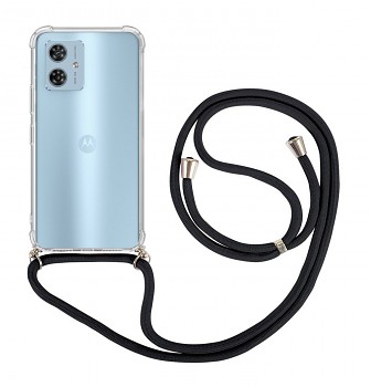 Zadní kryt na Motorola Moto G54 5G s černou šňůrkou průhledný  