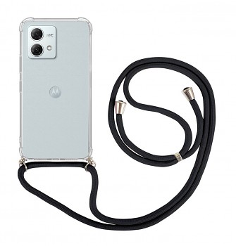 Zadní kryt na Motorola Moto G84 5G s černou šňůrkou průhledný  