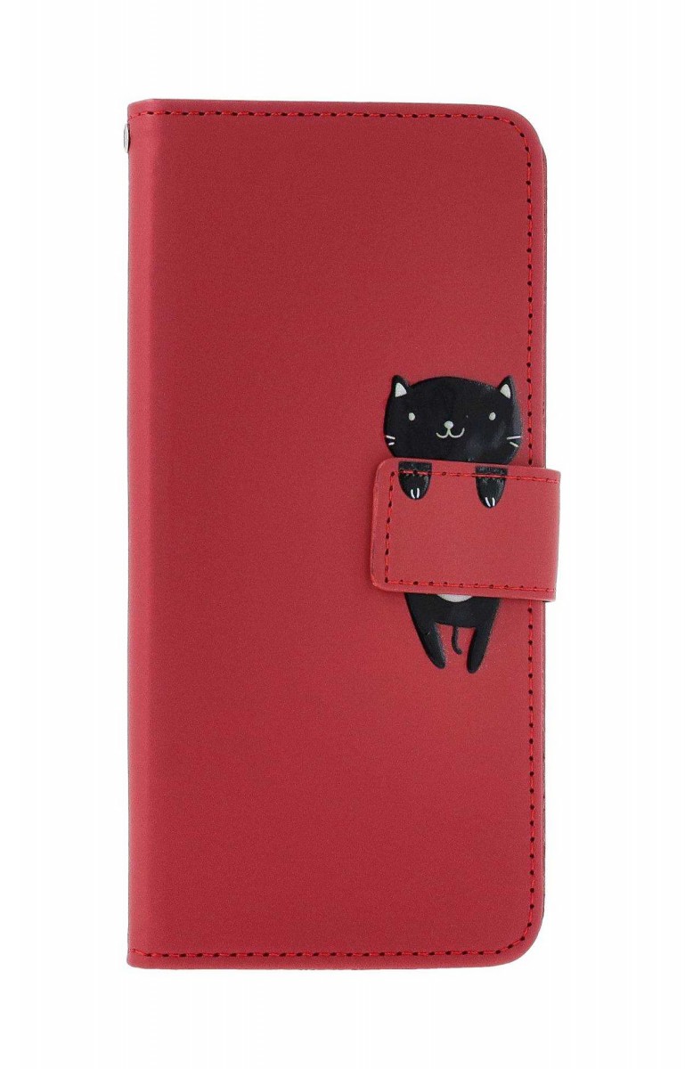 Levně Pouzdro TopQ Xiaomi Redmi Note 13 knížkové vínové s kočičkou 131050 (obal neboli kryt na mobil Xiaomi Redmi Note 13)