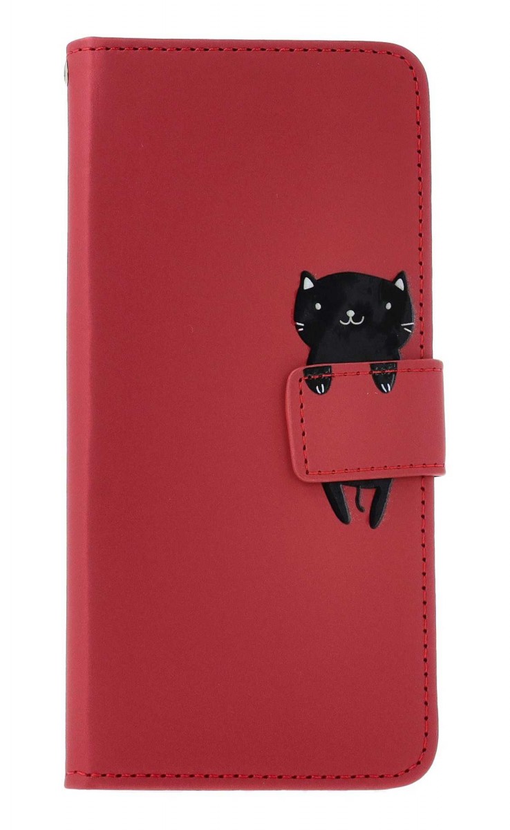 Levně Pouzdro TopQ Xiaomi Redmi Note 13 Pro knížkové vínové s kočičkou 131053 (obal neboli kryt na mobil Xiaomi Redmi Note 13 Pro)