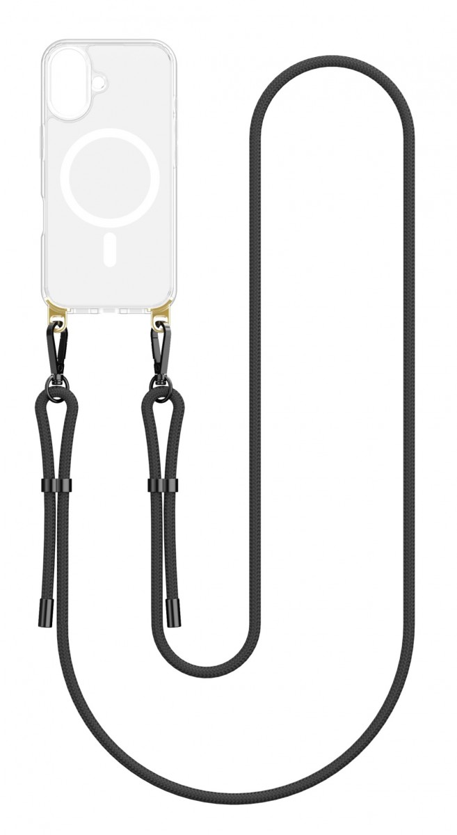Levně Kryt TopQ Strap Mag iPhone 16 s černou šňůrkou průhledný 131059 (pouzdro neboli obal na mobil Xiaomi 13T Pro)