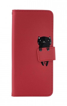 Knížkové pouzdro na Xiaomi Redmi Note 13 Pro 5G vínové s kočičkou