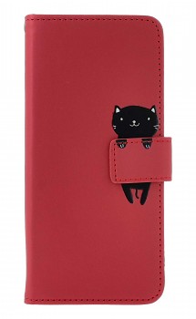 Knížkové pouzdro na Xiaomi Redmi Note 13 Pro+ 5G vínové s kočičkou