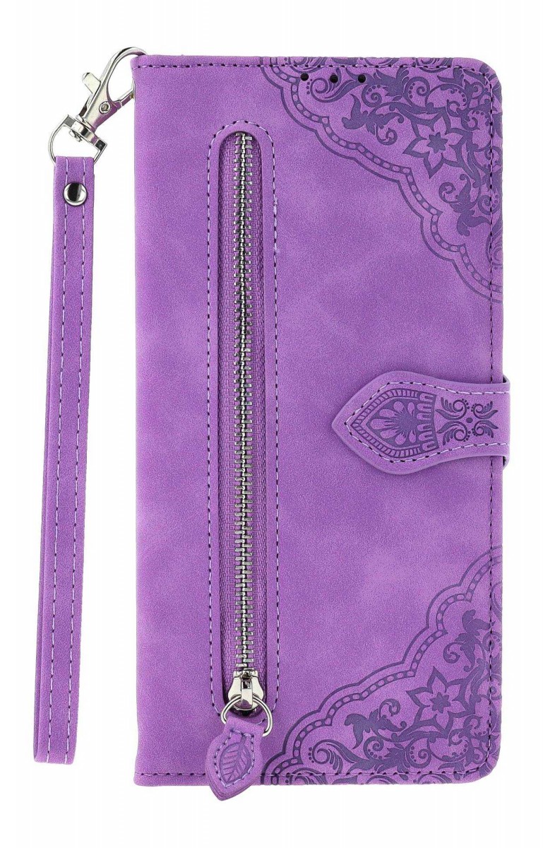 Knížkové pouzdro na Xiaomi Redmi 14C se zipem fialové