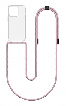 Zadní kryt Simple na iPhone 15 Pro s růžovou šňůrkou průhledný