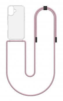Zadní kryt Simple na iPhone 16 s růžovou šňůrkou průhledný