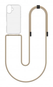 Zadní kryt Simple na iPhone 16 s béžovou šňůrkou průhledný