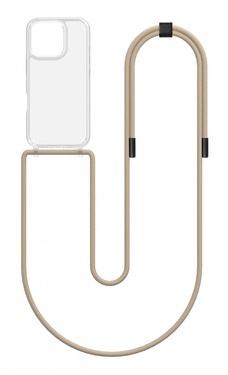 Zadní kryt Simple na iPhone 16 Pro s béžovou šňůrkou průhledný