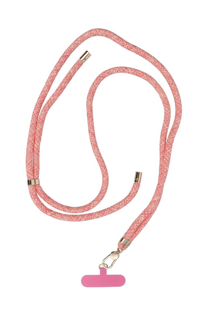 Levně Univerzální šňůrka TopQ Swing na mobil růžovo-bílá 8 mm 131142