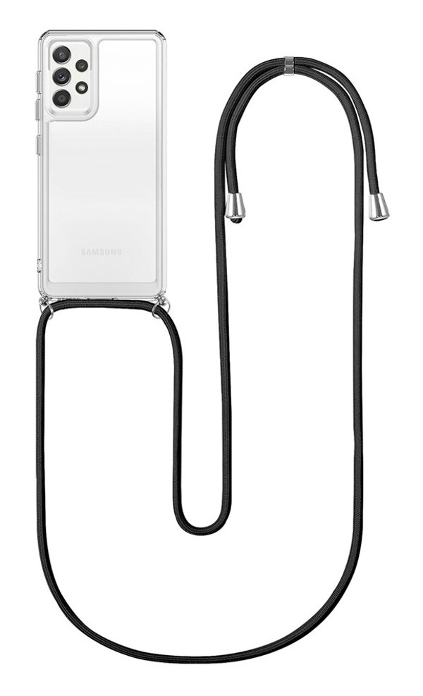 Zadní silikonový kryt na Samsung A52 s černou šňůrkou průhledný  