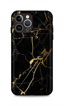 Zadní pevný kryt LUXURY na iPhone 14 Pro Marble černo-zlatý