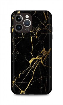 Zadní pevný kryt LUXURY na iPhone 15 Pro Marble černo-zlatý