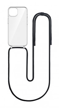 Zadní kryt Simple na iPhone 15 s černou šňůrkou průhledný