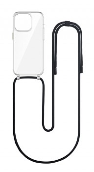 Zadní kryt Simple na iPhone 15 Pro s černou šňůrkou průhledný