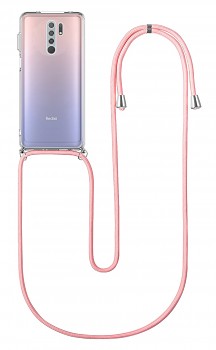 Zadní silikonový kryt na Xiaomi Redmi 9 s růžovou šňůrkou průhledný