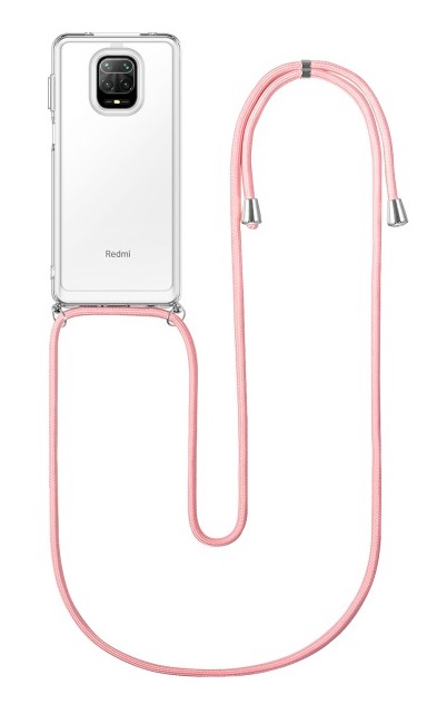 Zadní silikonový kryt na Xiaomi Redmi Note 9 PRO s růžovou šňůrkou průhledný