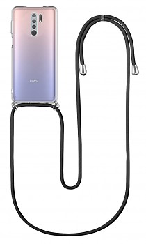 Zadní silikonový kryt na Xiaomi Redmi 9 s černou šňůrkou průhledný