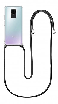 Zadní silikonový kryt na Xiaomi Redmi Note 9 s černou šňůrkou průhledný