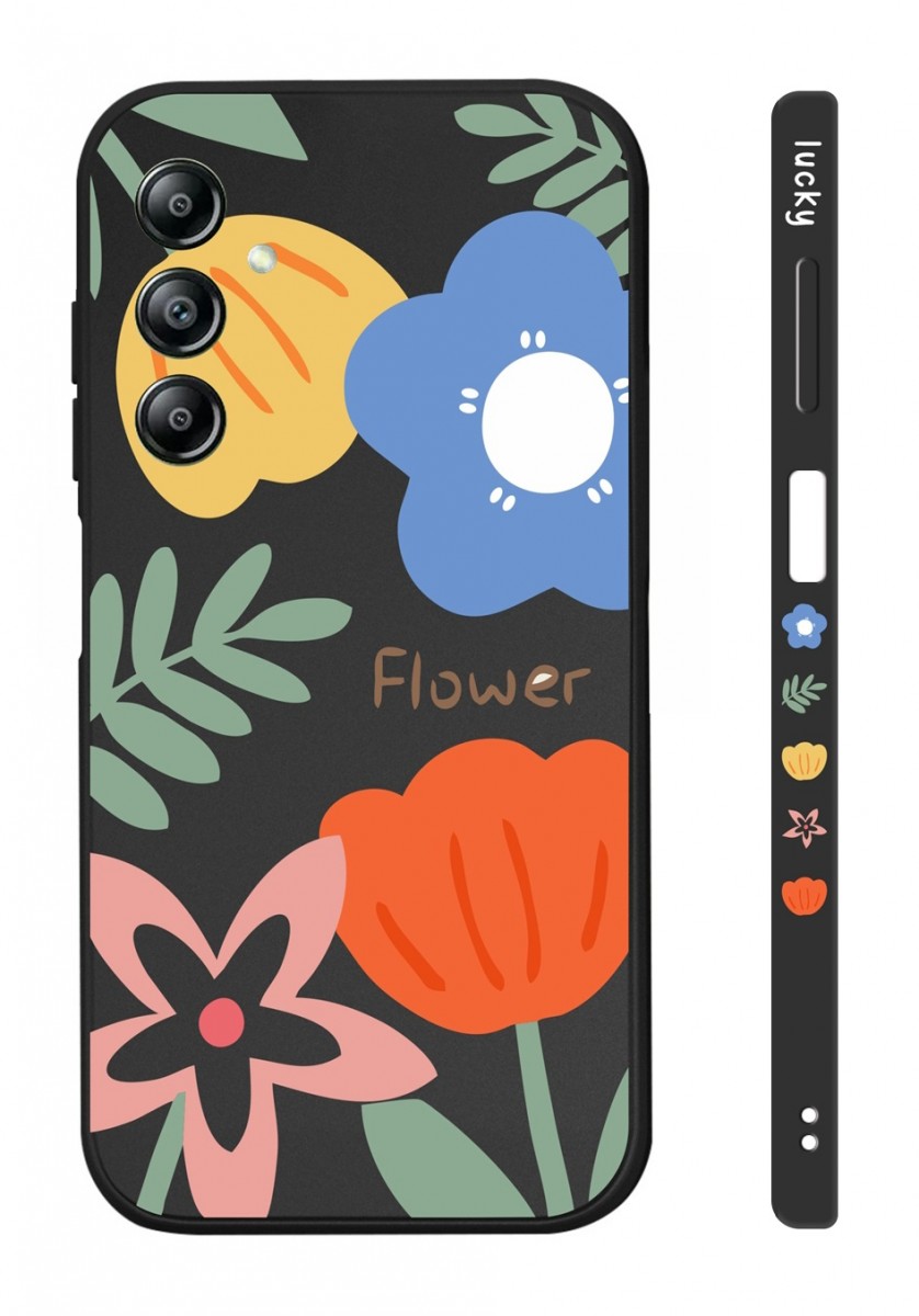Kryt TopQ Design Samsung A14 Malované květy černý 121548