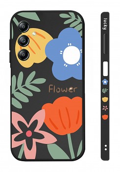 Zadní kryt Design na Samsung A14 Malované květy černý 