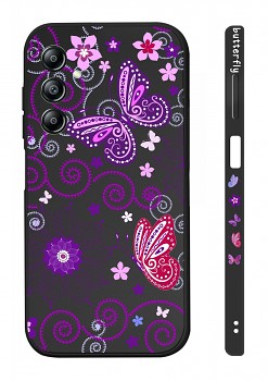 Zadní kryt Design na Samsung A14 Fialoví motýlci černý 