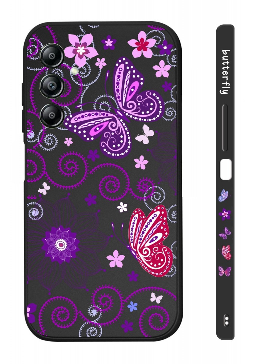 Zadní kryt Design na Samsung A54 5G Fialoví motýlci černý 