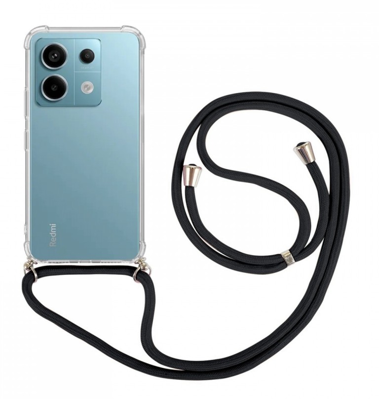 Zadní kryt na Xiaomi Redmi Note 13 Pro 5G s černou šňůrkou průhledný