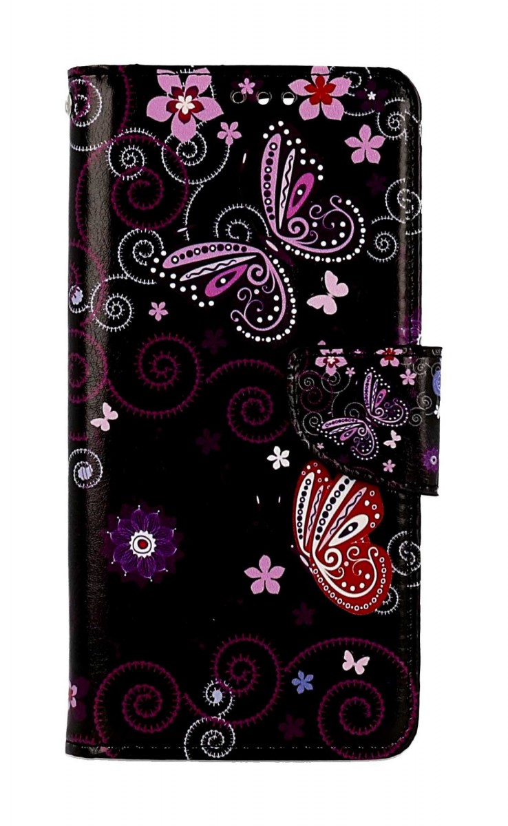 Levně Pouzdro TopQ Design Xiaomi Redmi Note 13 knížkové Fialoví motýlci černý 122082 (obal neboli kryt na mobil Xiaomi Redmi Note 13)