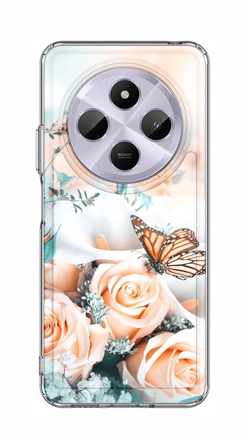 Zadní pevný kryt Image na Xiaomi Redmi 14C Růže s motýlem