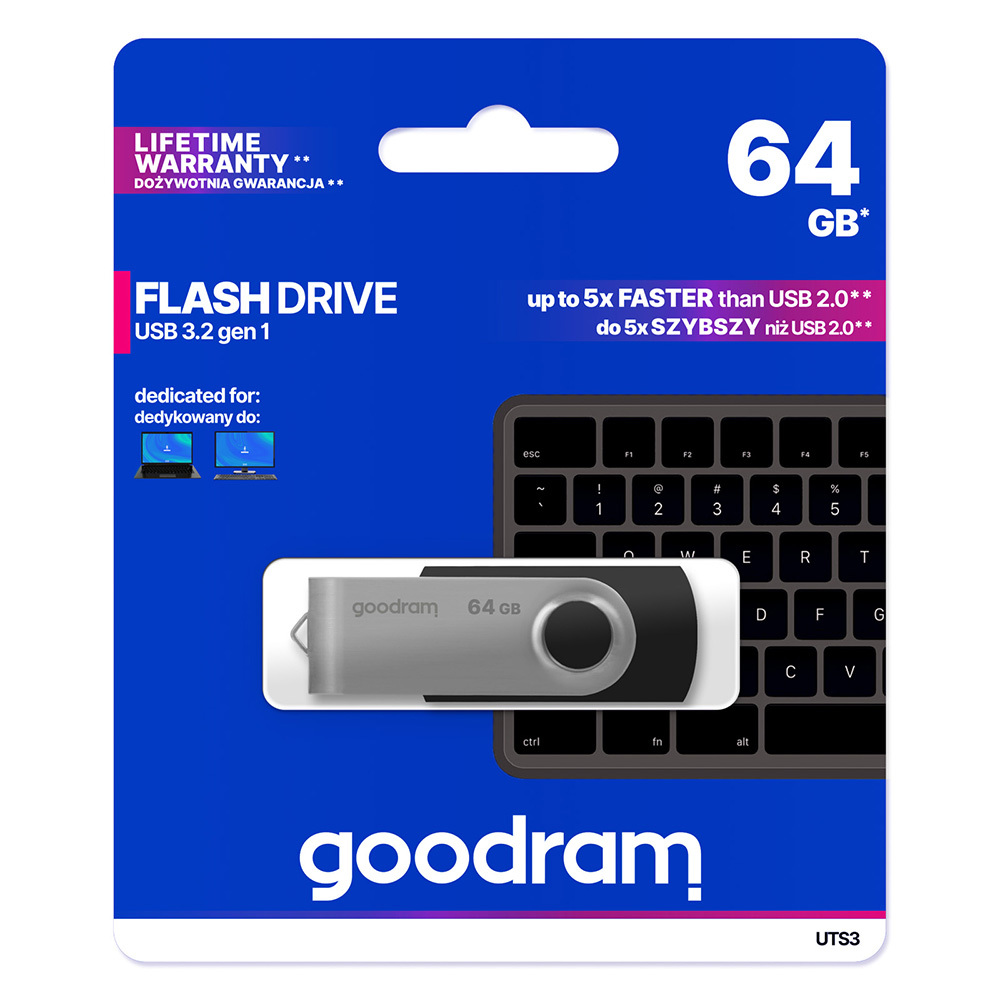 Levně Flash disk GOODRAM UTS3 64GB černo-stříbrný