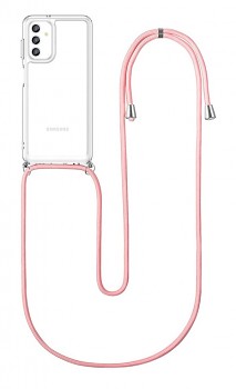 Zadní silikonový kryt na Samsung A13 s růžovou šňůrkou průhledný