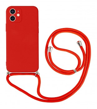 Zadní kryt na iPhone 12 Mini červený se šňůrkou