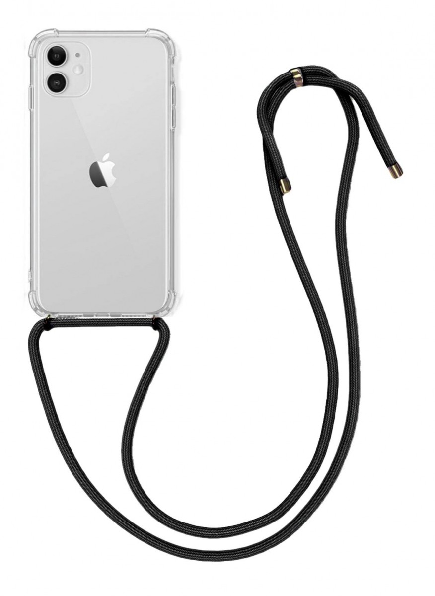 Zadní kryt na iPhone 12 Mini s černou šňůrkou průhledný