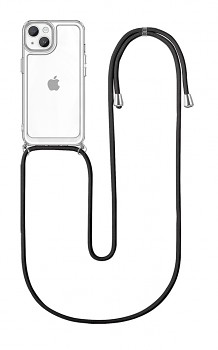 Zadní kryt na iPhone 14 s černou šňůrkou průhledný