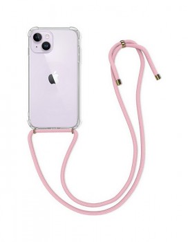 Zadní kryt na iPhone 14 Plus s růžovou šňůrkou průhledný