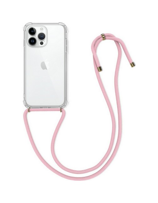 Levně Kryt TopQ iPhone 14 Pro s růžovou šňůrkou průhledný 82594 (pouzdro neboli obal na mobil iPhone 14 Pro)