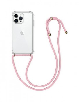 Zadní kryt na iPhone 14 Pro s růžovou šňůrkou průhledný